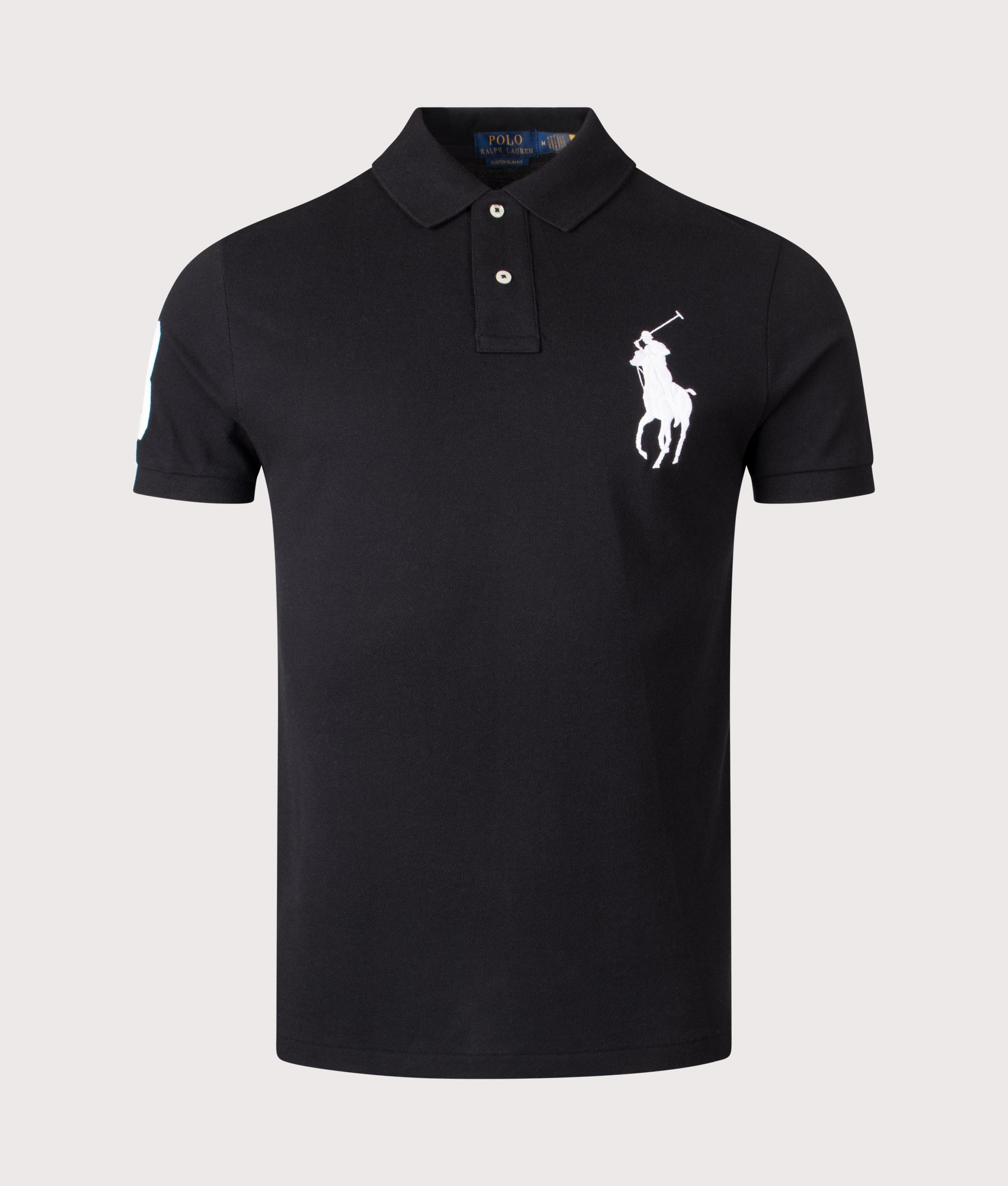 Custom Slim Fit Big Pony Mesh Polo Shirt in Polo Black | 100% Cotton | Polo Ralph Lauren | EQVVS | Front shot 
