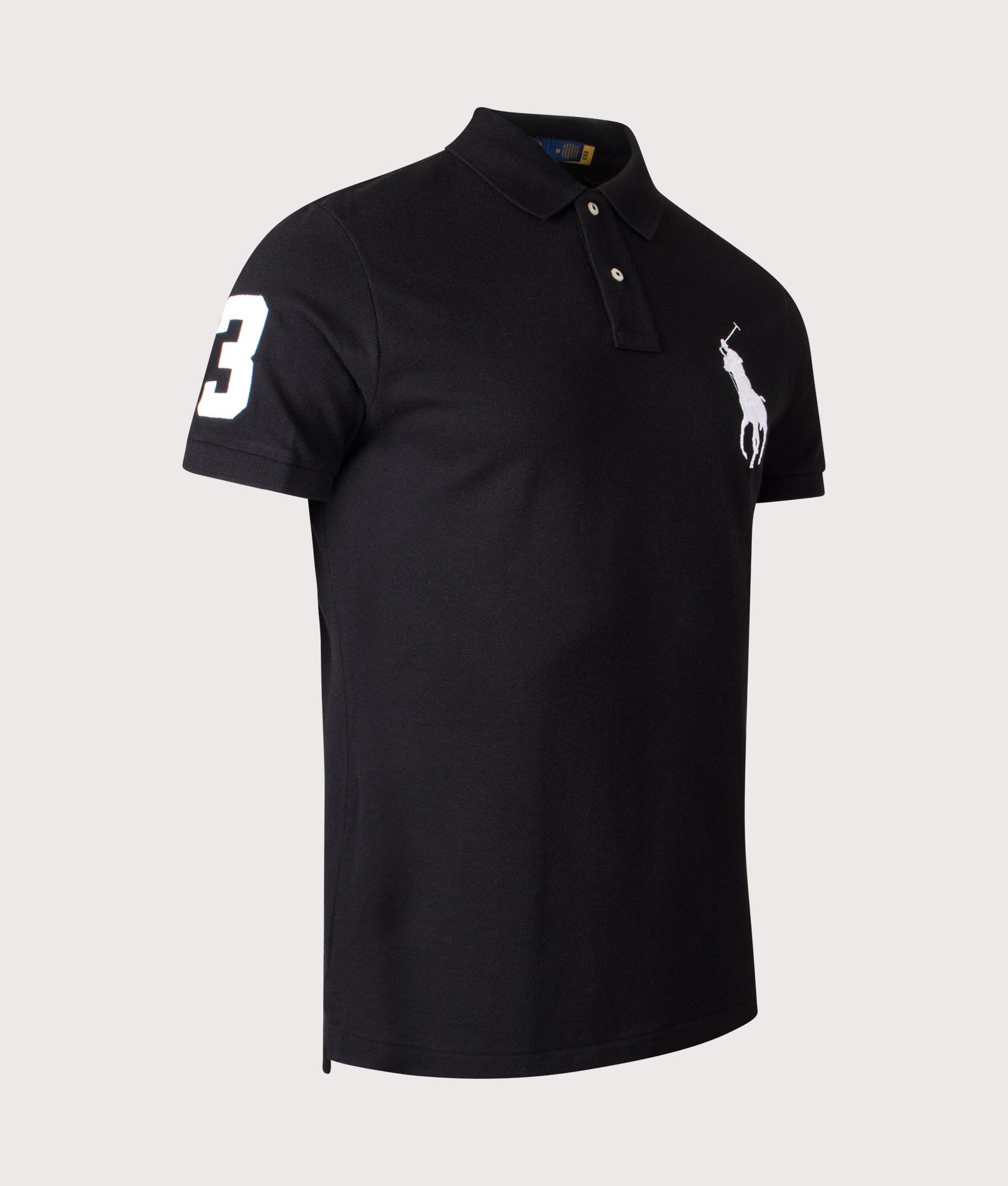 Custom Slim Fit Big Pony Mesh Polo Shirt in Polo Black | 100% Cotton | Polo Ralph Lauren | EQVVS | Front angle shot 