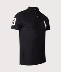 Custom Slim Fit Big Pony Mesh Polo Shirt: 001 Polo Black 