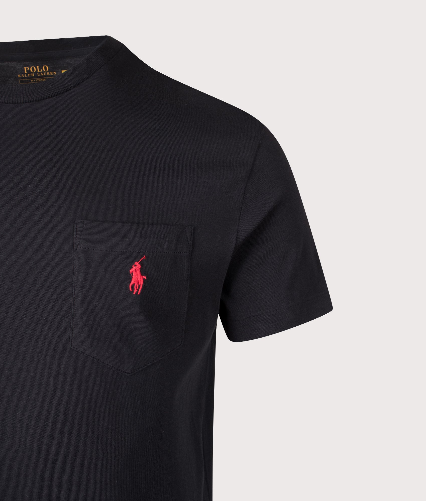 Polo Ralph Lauren Classic Fit Jersey Pocket T-Shirt in Black at EQVVS Menswear. Detail shot.