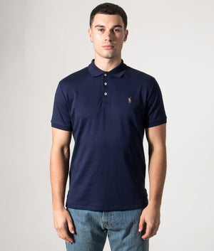 Polo Ralph Lauren Custom Slim Fit Interlock Polo Shirt in French Navy at EQVVS Menswear. Front model Shot. 