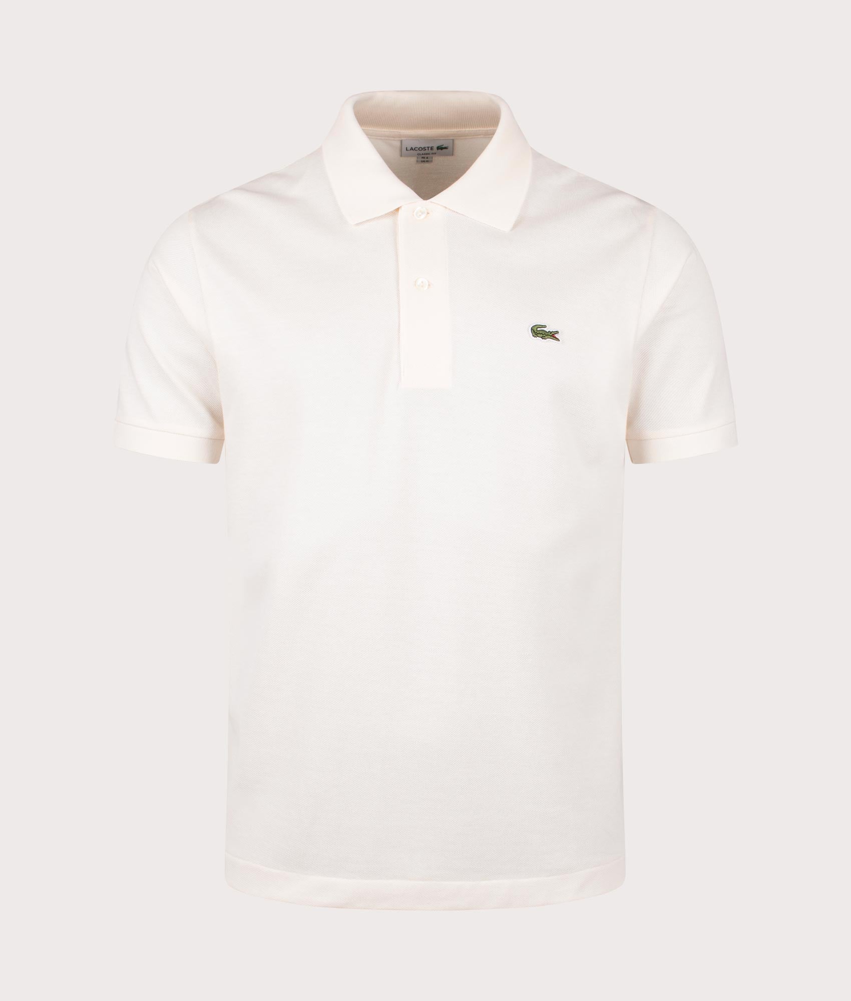 Lacoste L1212 Croc Logo Polo Shirt in Lapland Beige. EQVVS front shot.