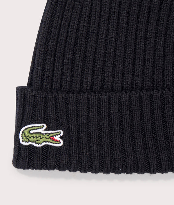 Ribbed Wool Beanie in Black, Lacoste