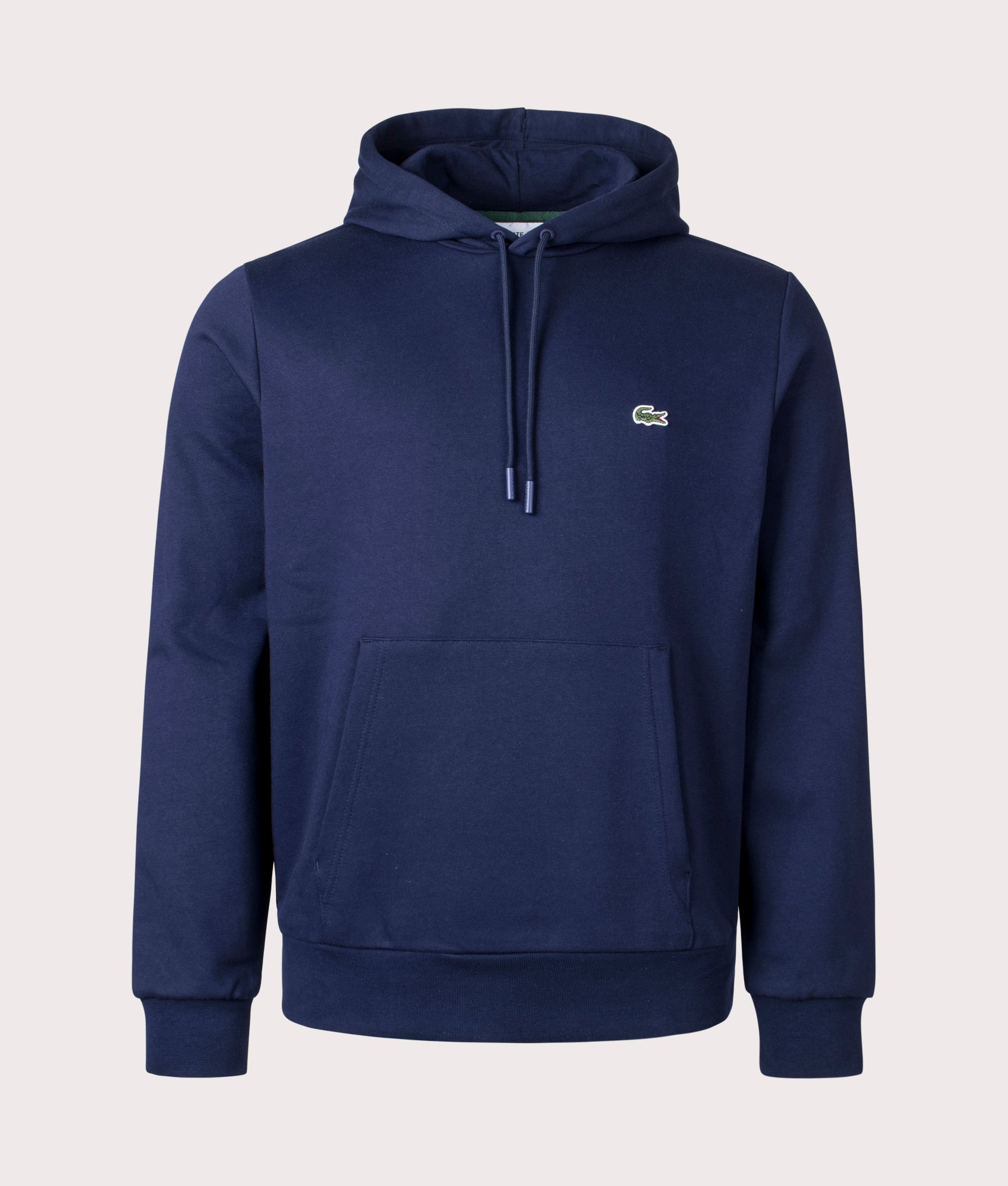 Lacoste Brushed Fleece Hoodie Navy in Navy Blue at EQVVS Menswear. Front shot.