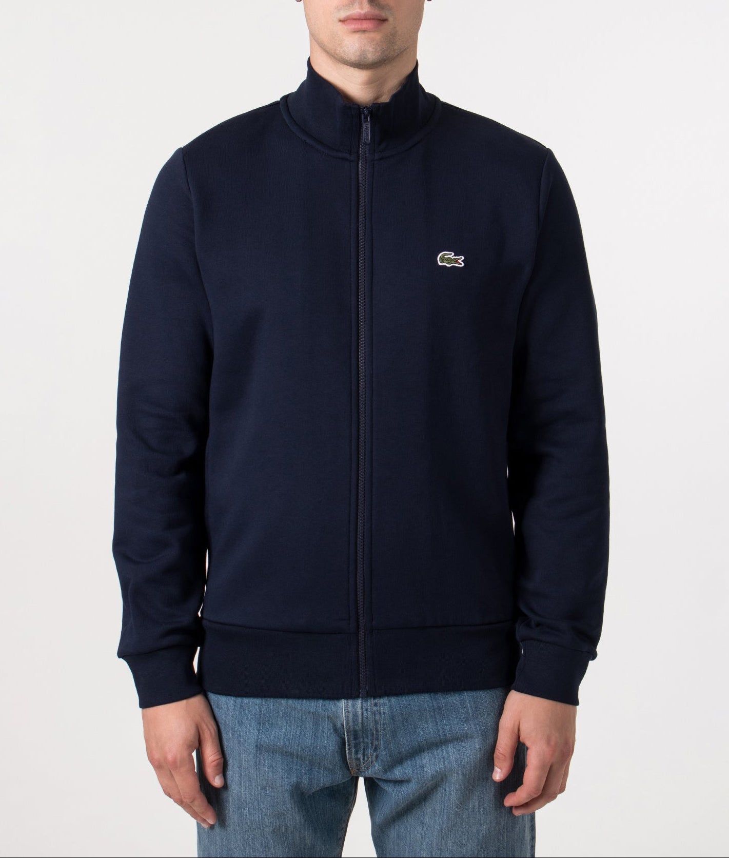 Brushed Fleece Track Top in Navy | Lacoste | EQVVS | Front model shot 