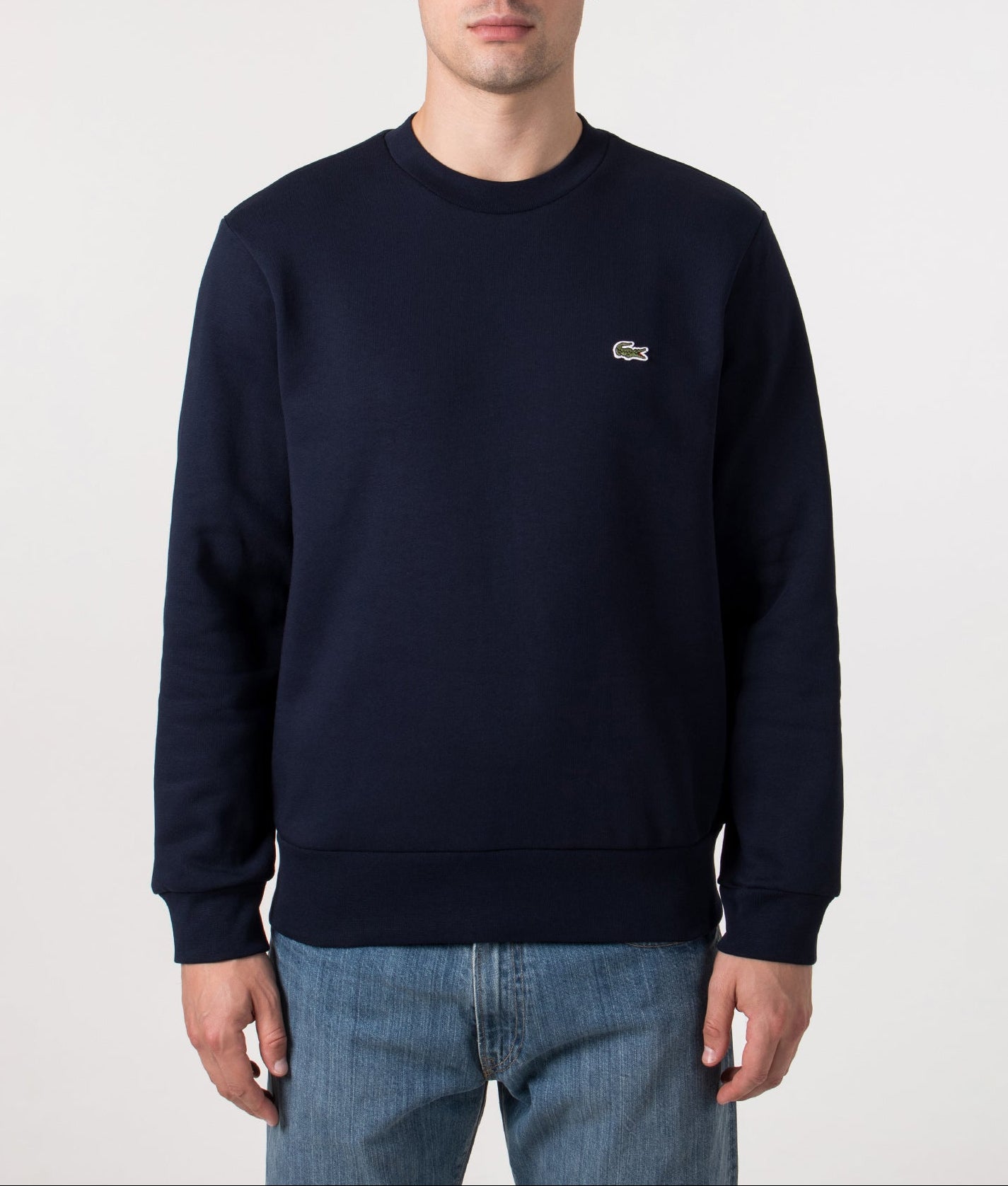 Relaxed Fit Brushed Cotton Sweatshirt in Navy Blue | Lacoste | EQVVS | Front model shot 