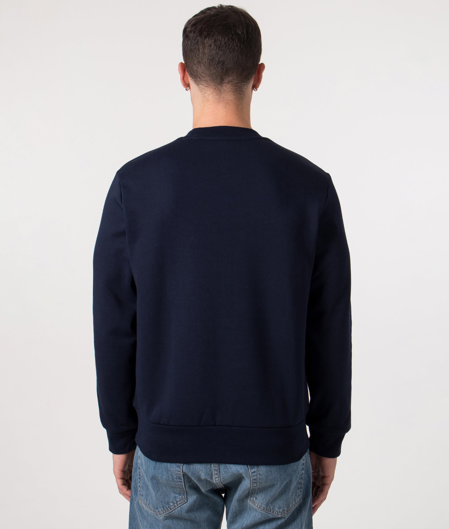 Relaxed Fit Brushed Cotton Sweatshirt in Navy Blue | Lacoste | EQVVS | Back model shot 