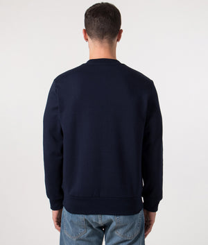 Relaxed Fit Brushed Cotton Sweatshirt in Navy Blue | Lacoste | EQVVS | Back model shot 