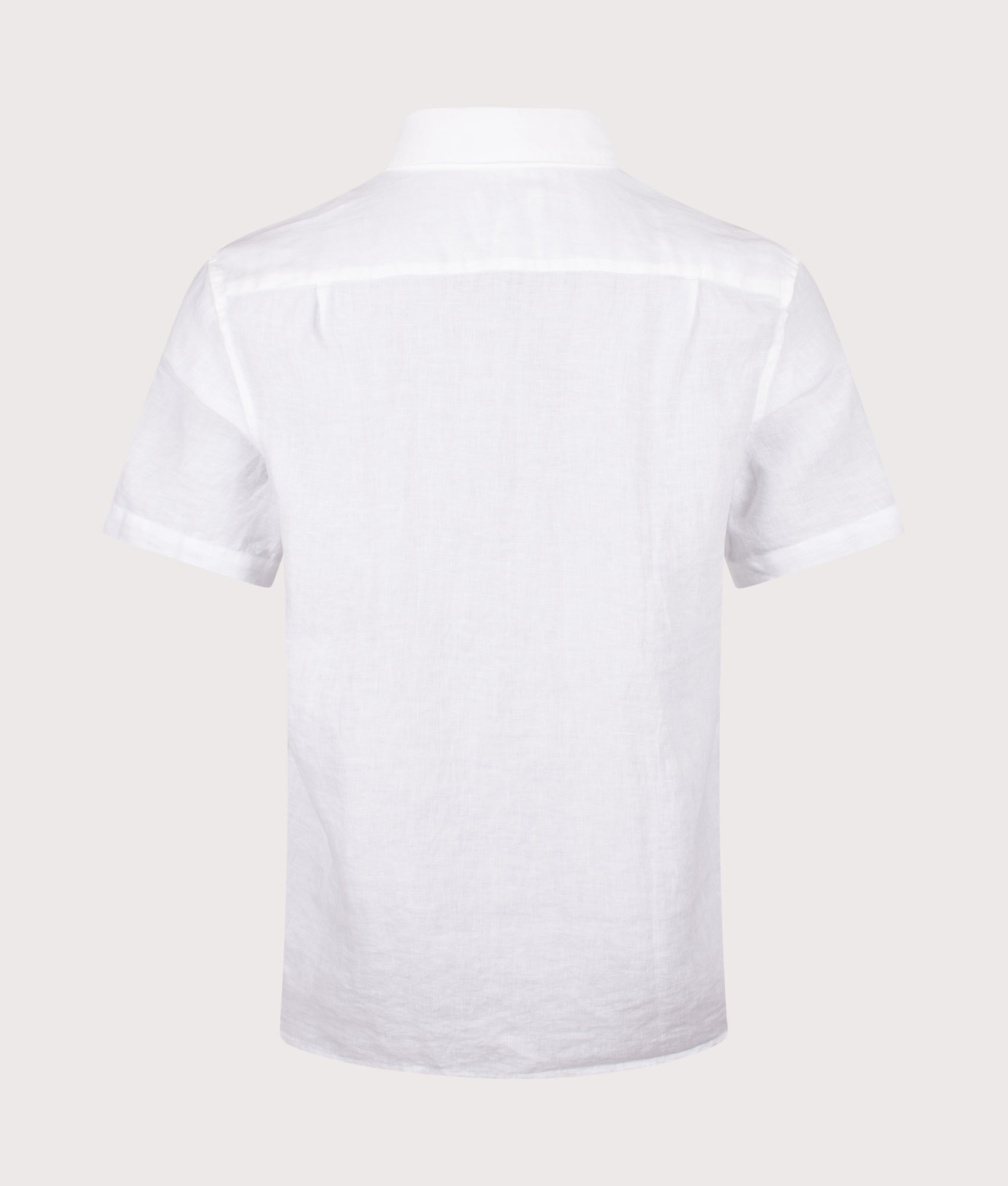 Lacoste Short Sleeve Linen Shirt in White at EQVVS Menswear. Back shot.