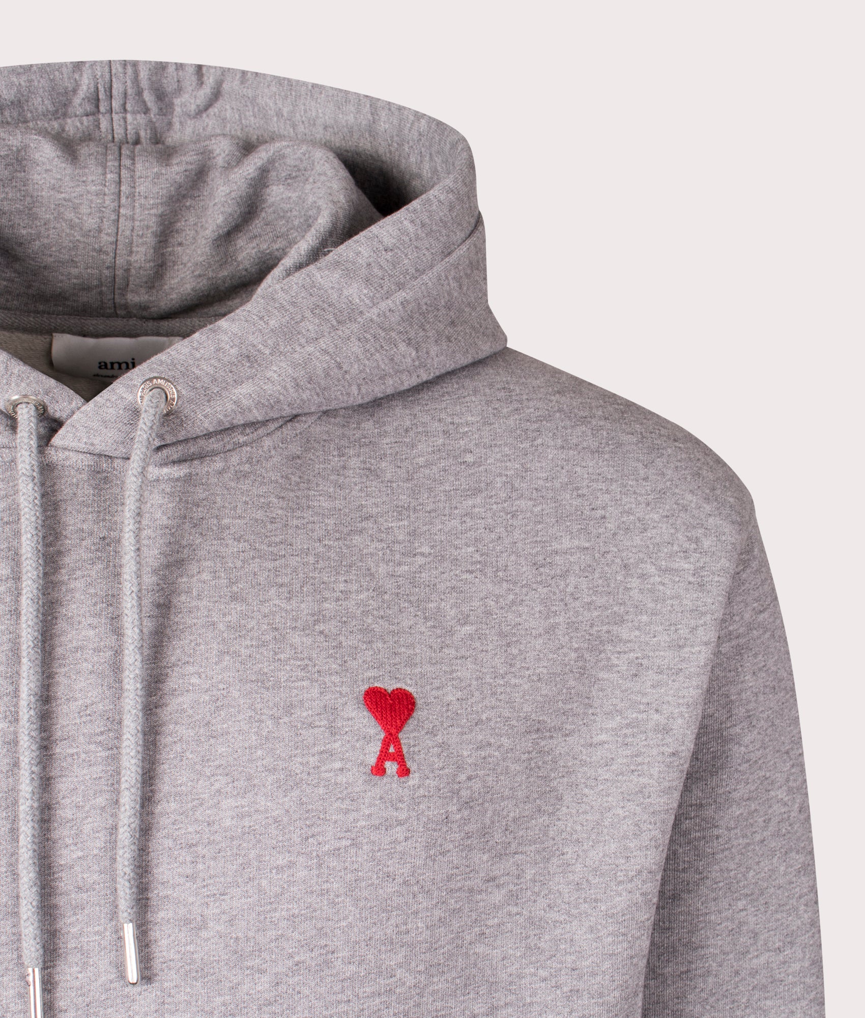 Ami De Coeur Hoodie in Heather Grey by Ami. EQVVS Menswear Front Detail Shot.
