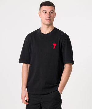 Contrast-Ami-De-Coeur-Logo-T-Shirt-Black/Red-AMI-EQVVS