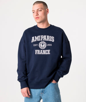 Oversized-AMI-Paris-Crewneck-Sweatshirt-Nautic-Blue-AMI-EQVVS