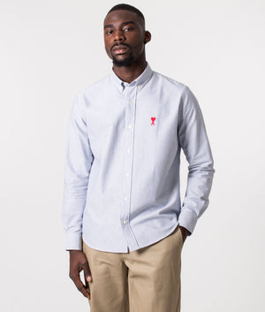 AMI-De-Coeur-Striped-Oxford-Shirt-Nautic-Blue/Natural-White-AMI-EQVVS