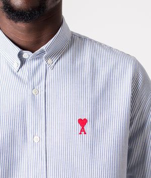 AMI-De-Coeur-Striped-Oxford-Shirt-Nautic-Blue/Natural-White-AMI-EQVVS