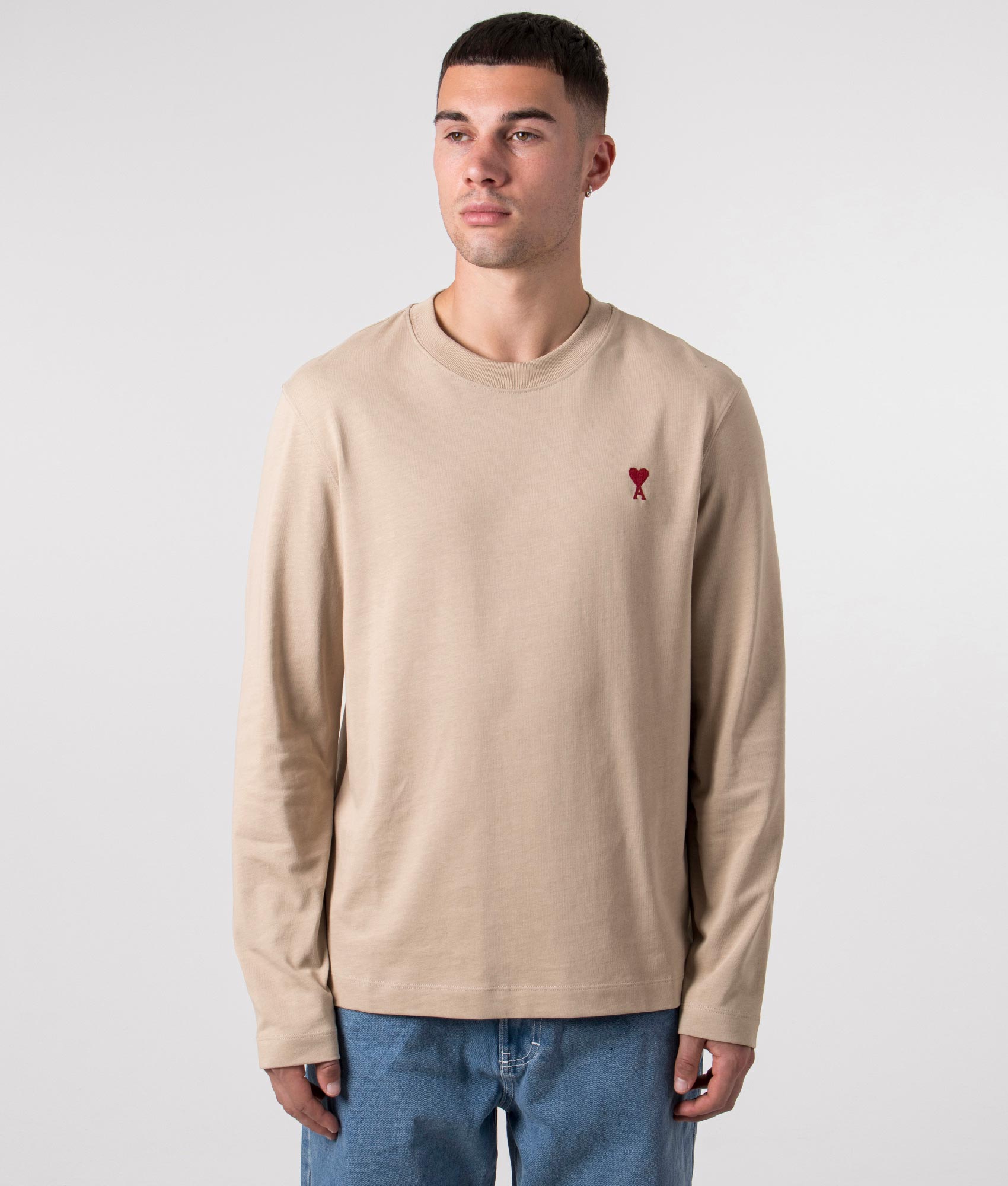 Relaxed-Fit-Long-Sleeve-Ami-De-Couer-T-Shirt-Champagne-AMI-EQVVS