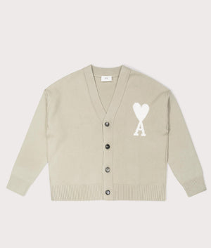 Ami De Coeur Off White Cardigan in Sage/Ecru at EQVVS Menswear. Front shot.