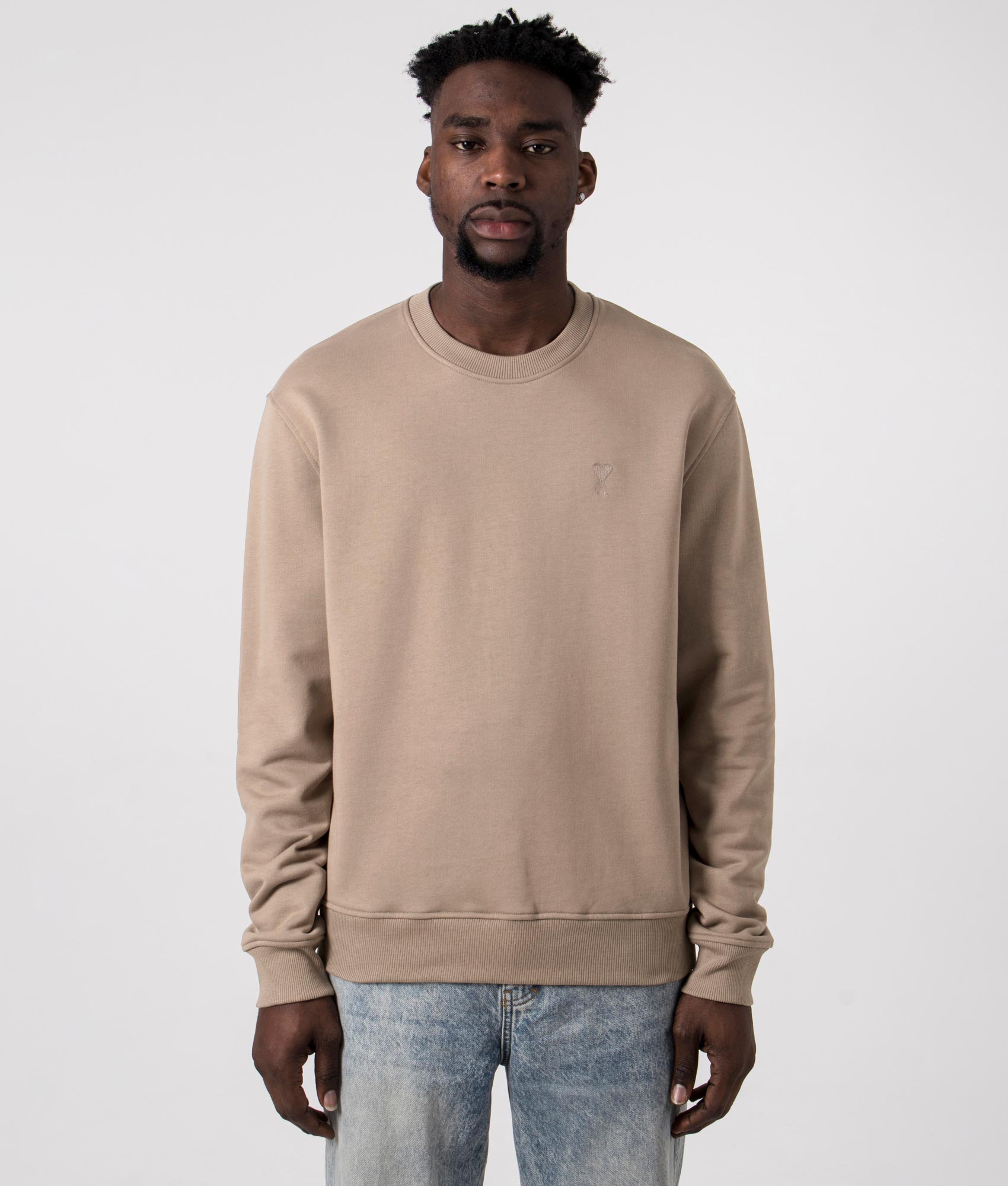 Ami De Coeur Loopback Sweatshirt in Light Taupe. EQVVS Front Angle Shot.