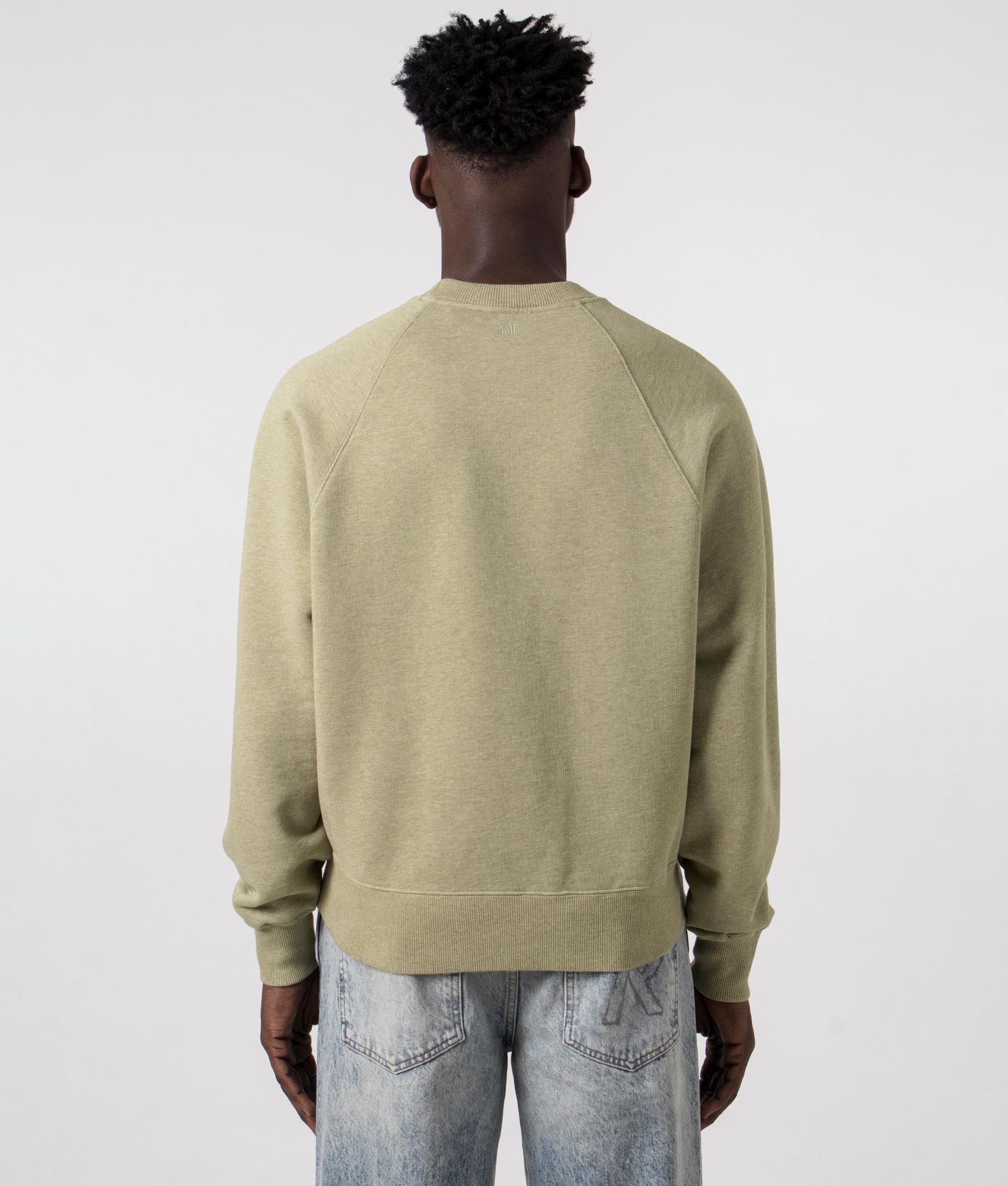 Ami De Coeur Loopback Sweatshirt in Heather Sage. EQVVS Back Angle Shot.