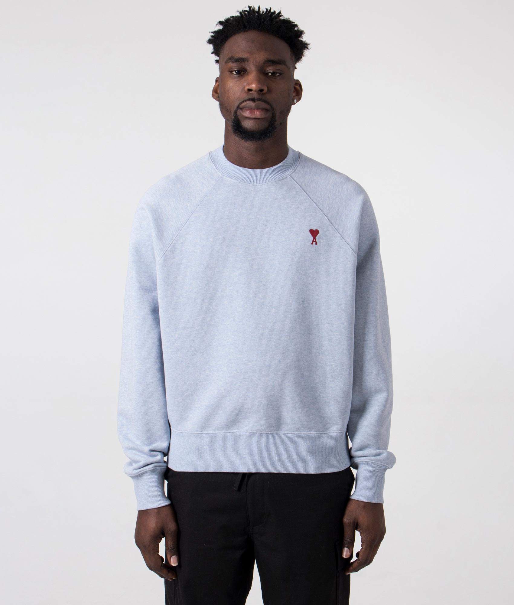 Ami De Coeur Loopback Sweatshirt in Heather Cashmere Blue by Ami. EQVVS Front Angle Shot.