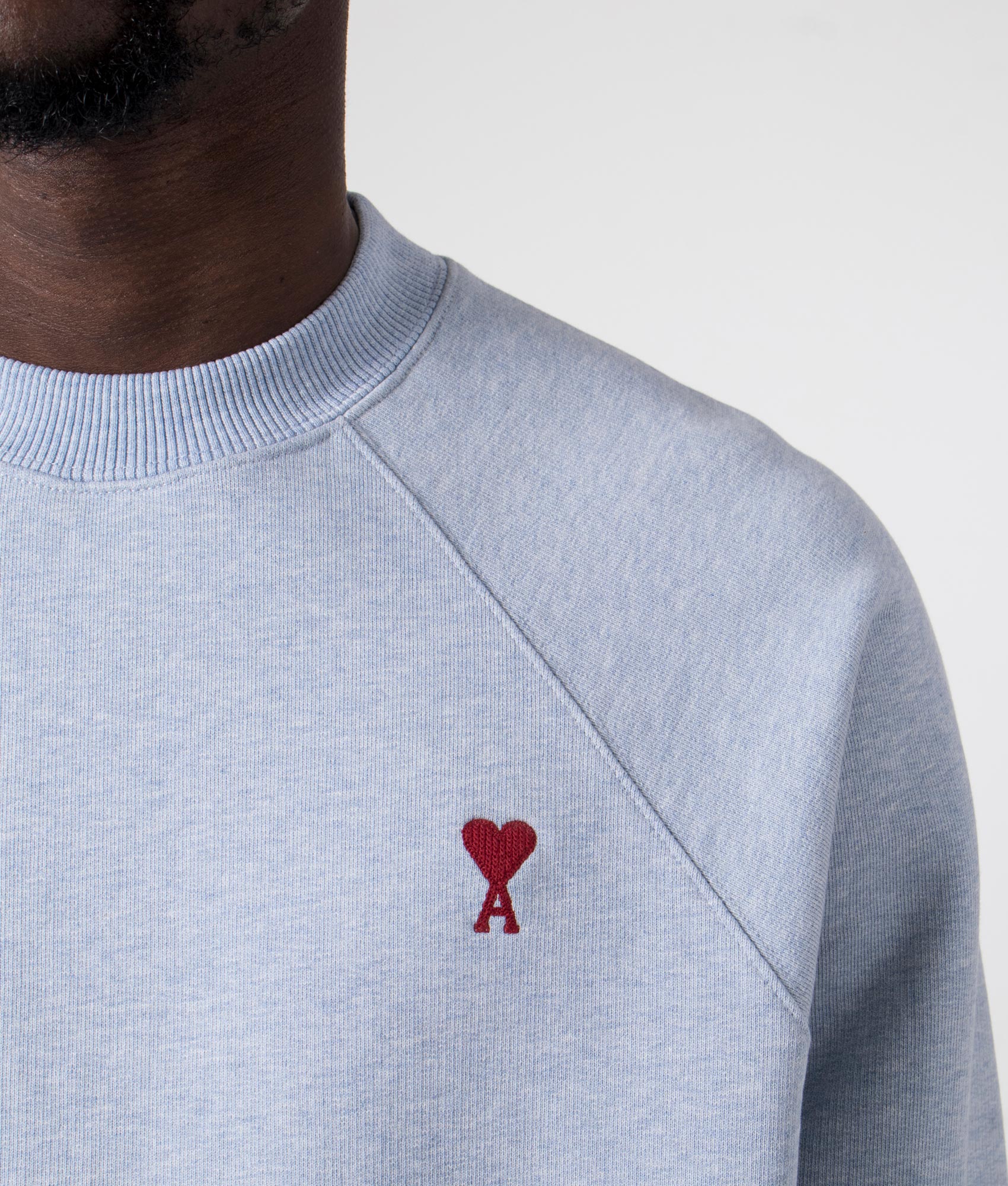Ami De Coeur Loopback Sweatshirt in Heather Cashmere Blue by Ami. EQVVS Detail Shot.