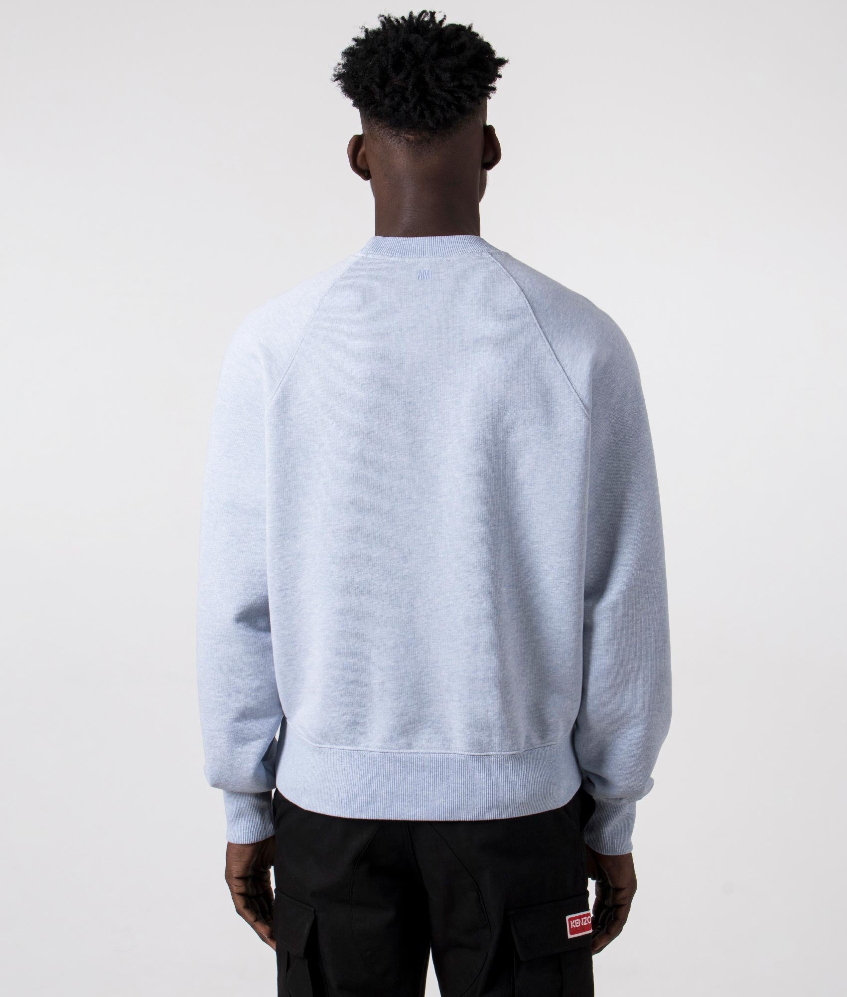 Ami De Coeur Loopback Sweatshirt in Heather Cashmere Blue by Ami. EQVVS Back Angle Shot.