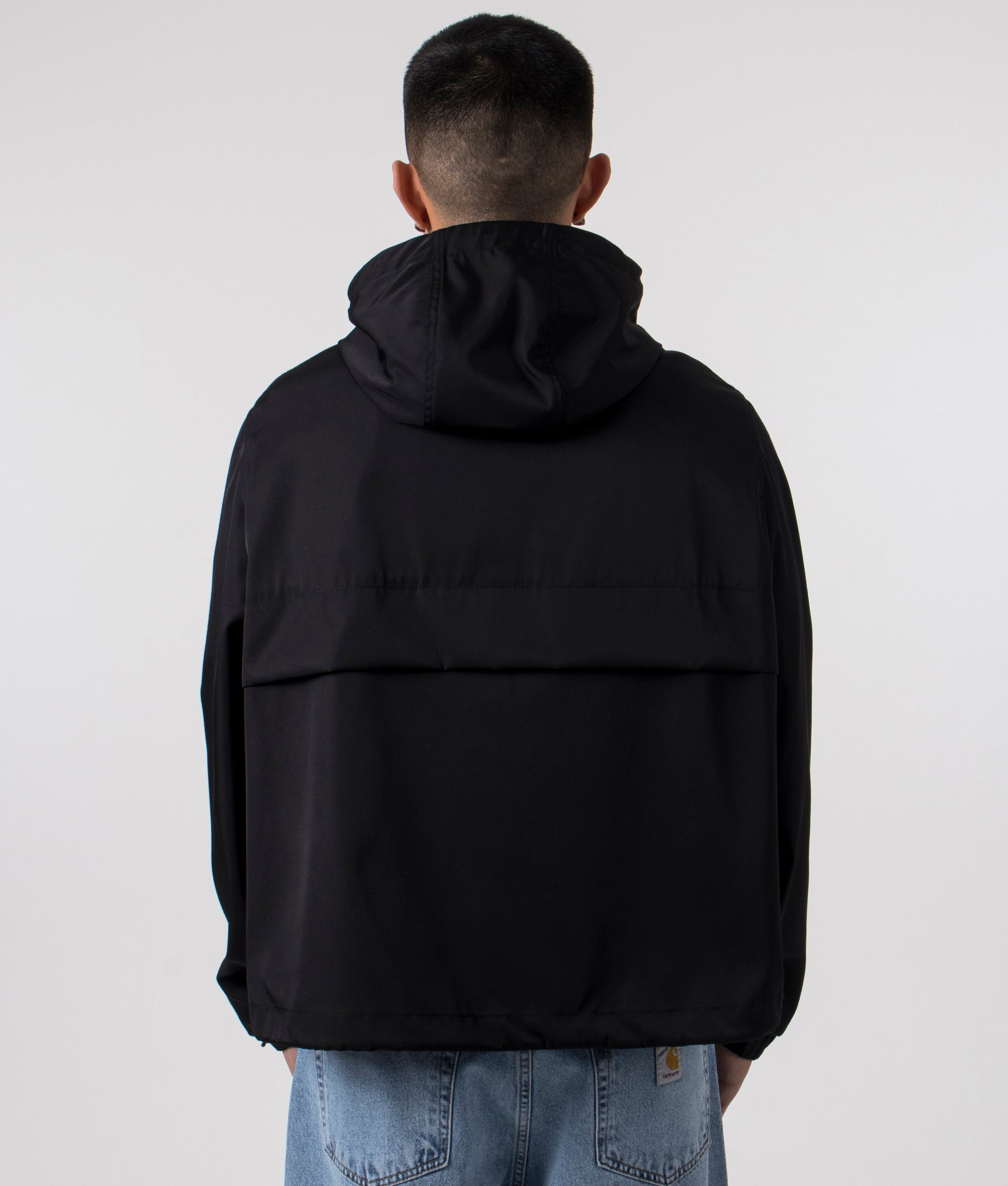 Hooded Ami Alexandre Mattiussi Windbreaker in Black. EQVVS Menswear Back Model Shot. 