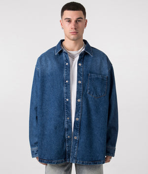 Oversized Ami De Coeur Overshirt in Used Blue. EQVVS Front Angle Shot.