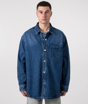 Oversized Ami De Coeur Overshirt in Used Blue. EQVVS Front Angle Shot.