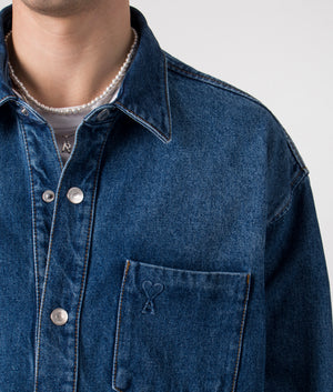 Oversized Ami De Coeur Overshirt in Used Blue. EQVVS Detail Shot.