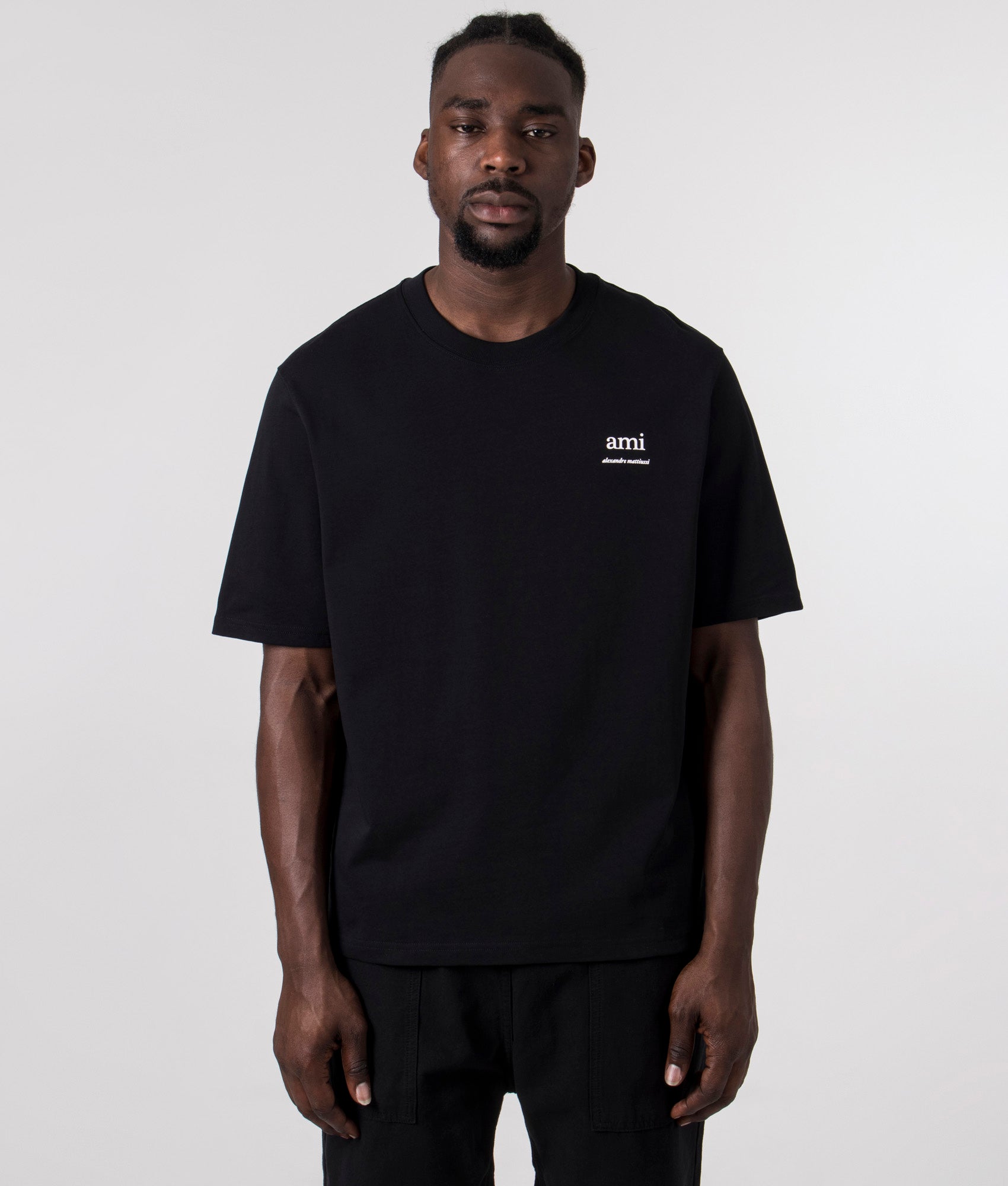 Ami T-Shirt in Black. EQVVS Front Angle Shot.