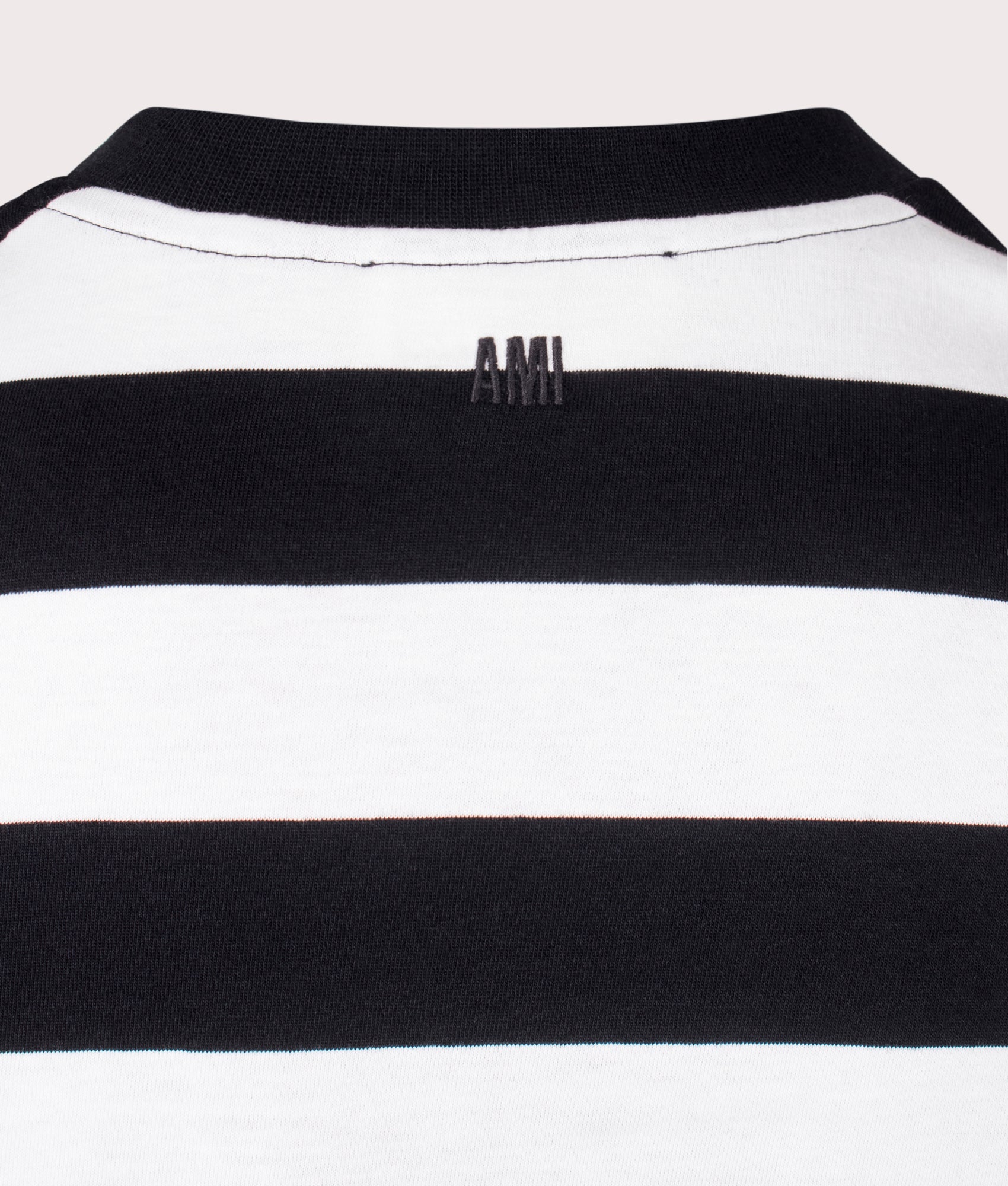 Ami De Coeur T-Shirt in Black and White Stripe by Ami. EQVVS Detail Shot.