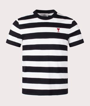 Ami De Coeur T-Shirt in Black and White Stripe by Ami. EQVVS Front Angle Shot.