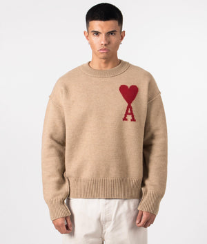 Ami De Coeur Red Jumper in Camel and Red by Ami. EQVVS Menswear Front Model Shot. 