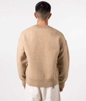 Ami De Coeur Red Jumper in Camel and Red by Ami. EQVVS Menswear Back Model Shot. 