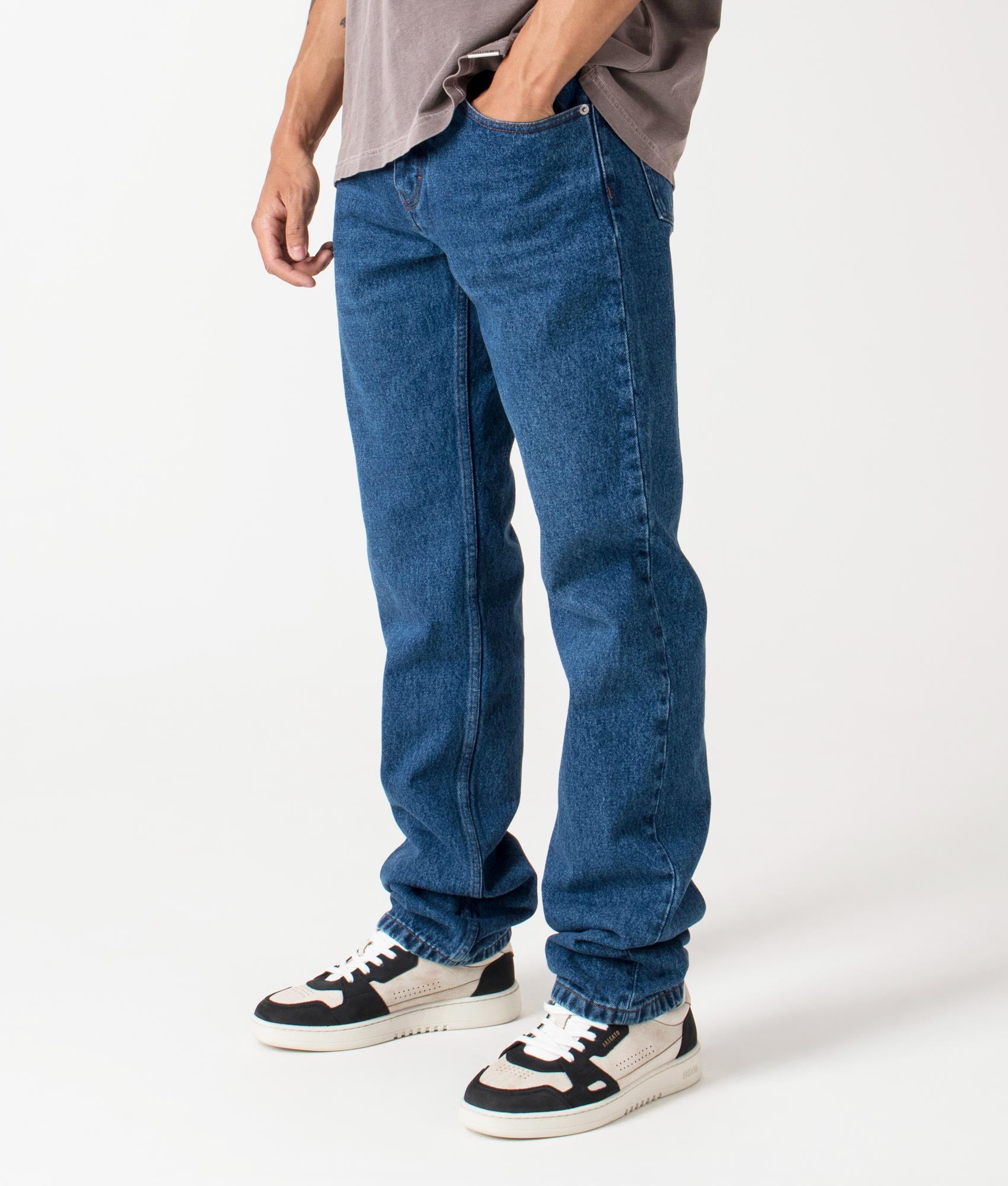 Classic Fit Jeans in Used Blue by Ami. EQVVS Menswear Side Model Shot.