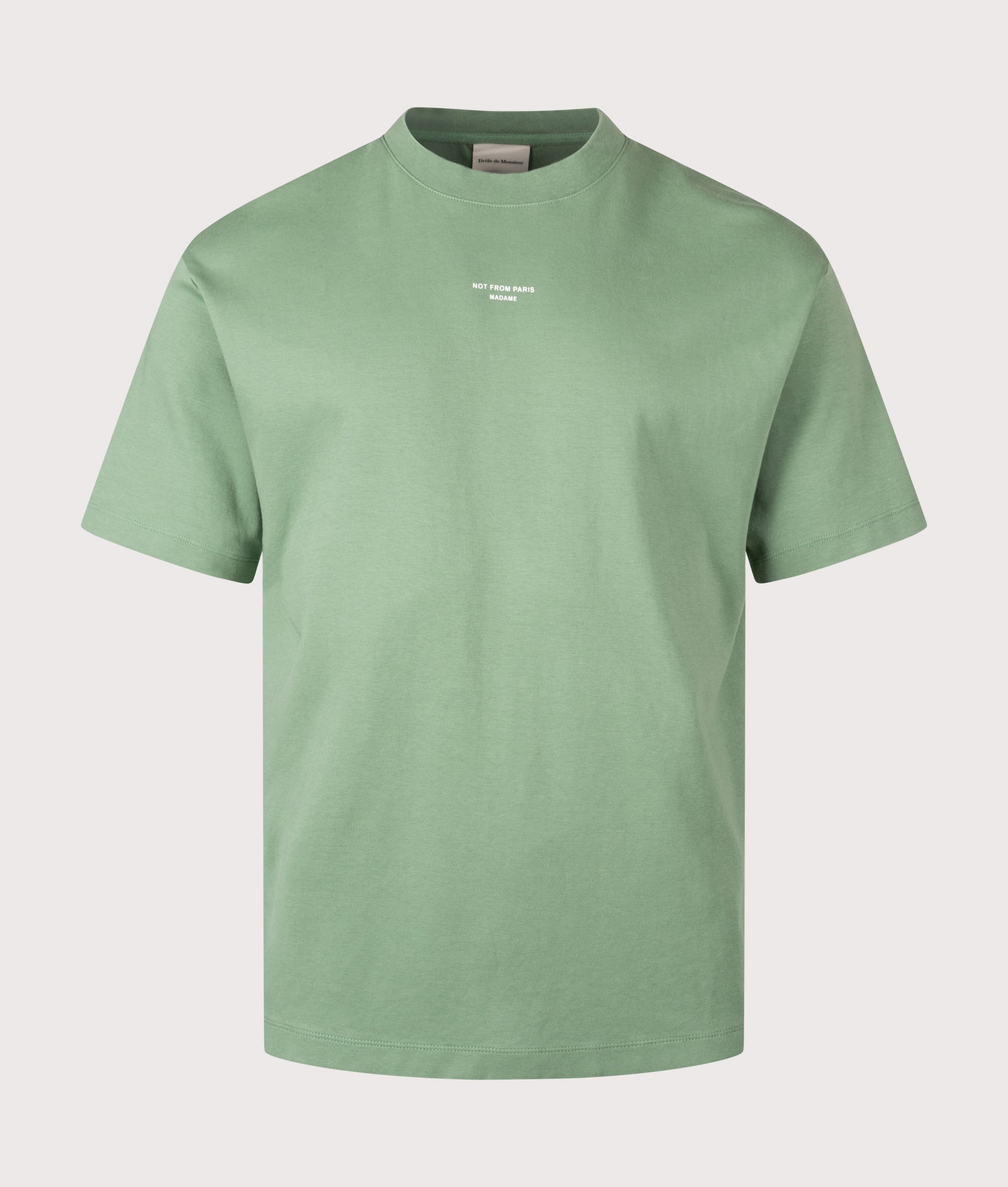 Relaxed Fit Le T-Shirt Slogan Classique in Water Green | 100% Cotton | Drôle de Monsieur | EQVVS | Front shot 
