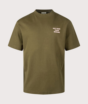 Relaxed Fit Le T-Shirt Slogan in Khaki | 100% Cotton | Drôle de Monsieur | EQVVS | Front shot 
