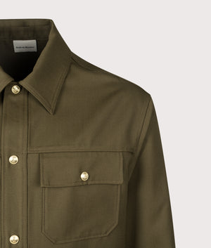 La Surchemise à Poches Overshirt in Khaki | Drôle de Monsieur | EQVVS | Front detail shot 