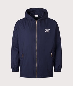 La Veste Capuche Slogan in Navy | 100% Polyester | Drôle de Monsieur | EQVVS | Front shot 