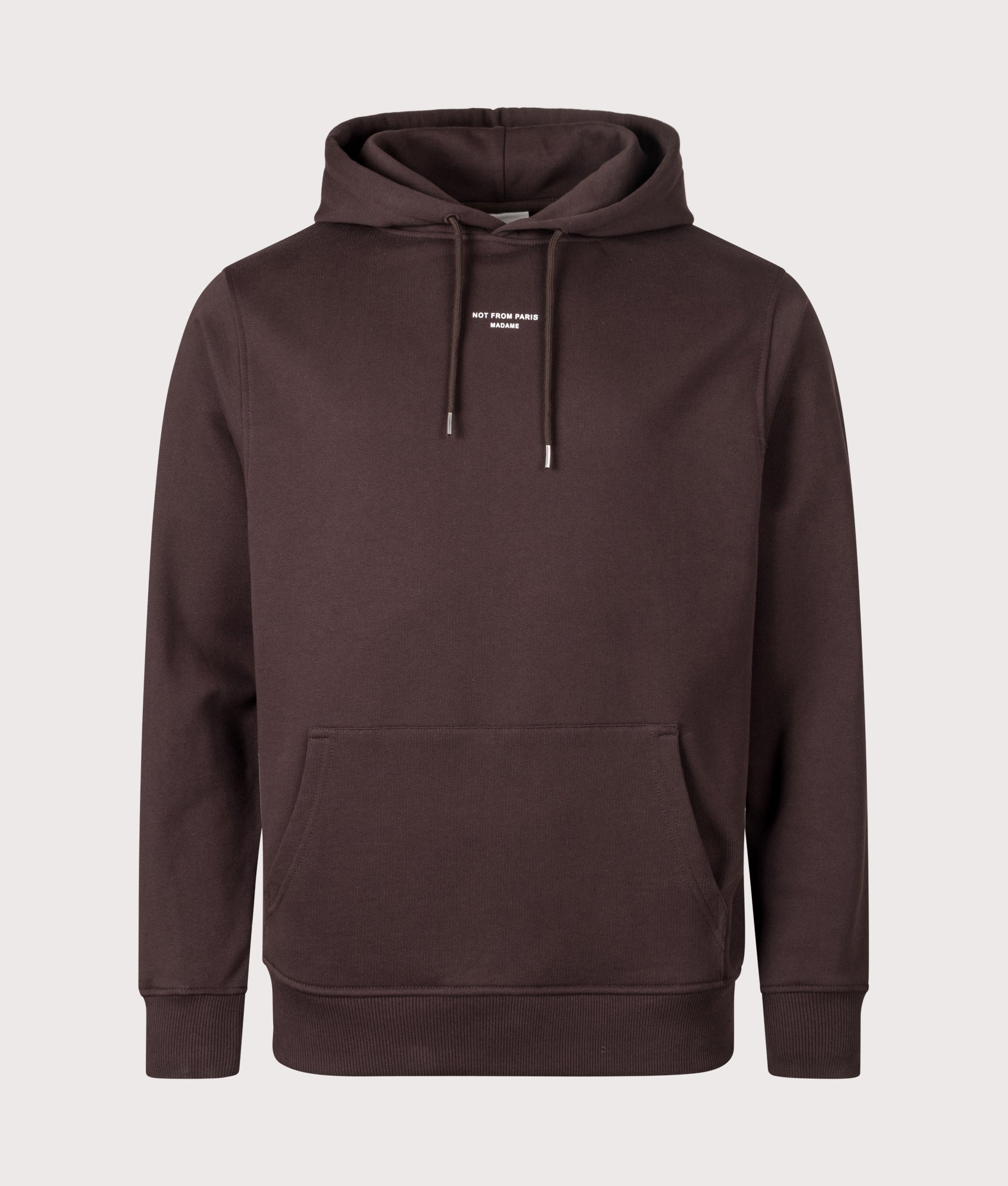 Relaxed Fit Le Hoodie Slogan Classique in Dark Brown | 100% Cotton | Drôle de Monsieur | EQVVS | Front shot 