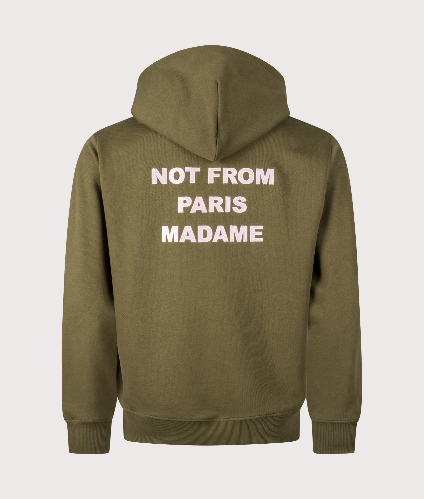 Relaxed Fit Le Hoodie Slogan in Kaki | 100% Cotton | Drôle de Monsieur | EQVVS | Back shot 