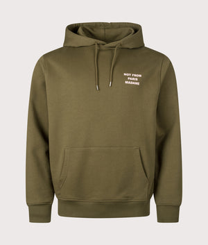 Relaxed Fit Le Hoodie Slogan in Kaki | 100% Cotton | Drôle de Monsieur | EQVVS | Front shot 