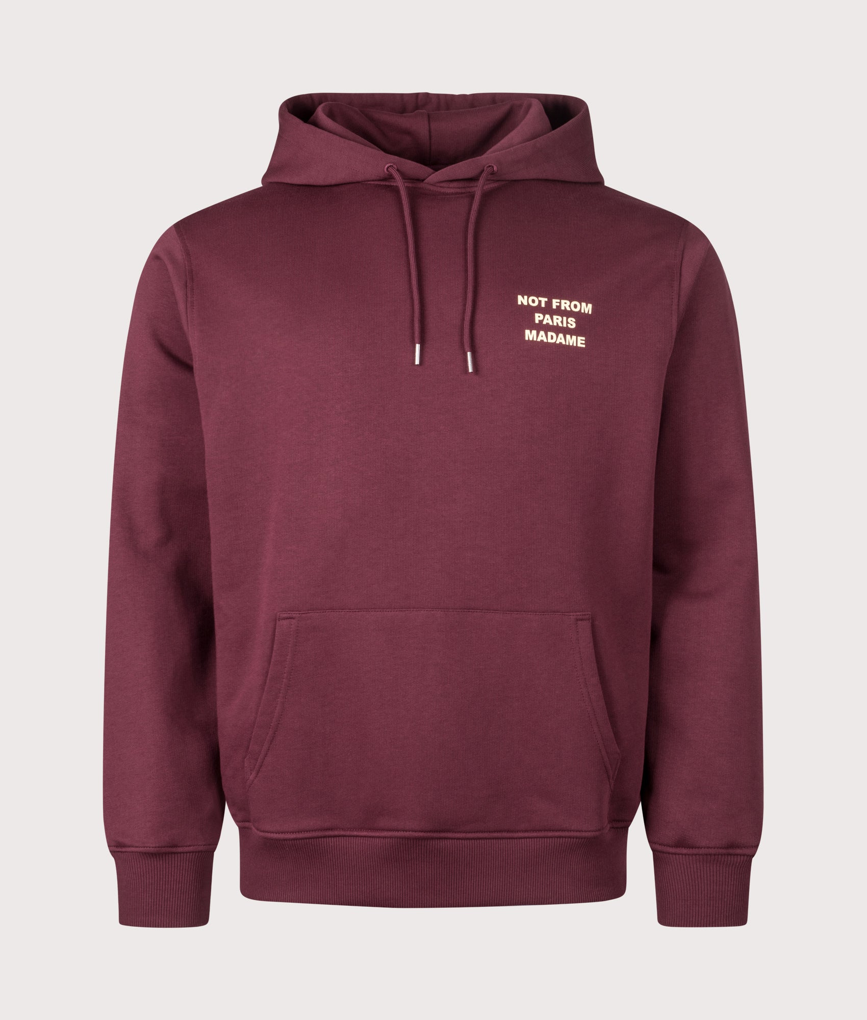 Relaxed Fit Le Hoodie Slogan in Wine | 100% Cotton | Drôle de Monsieur | EQVVS | Front shot 