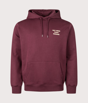 Relaxed Fit Le Hoodie Slogan in Wine | 100% Cotton | Drôle de Monsieur | EQVVS | Front shot 