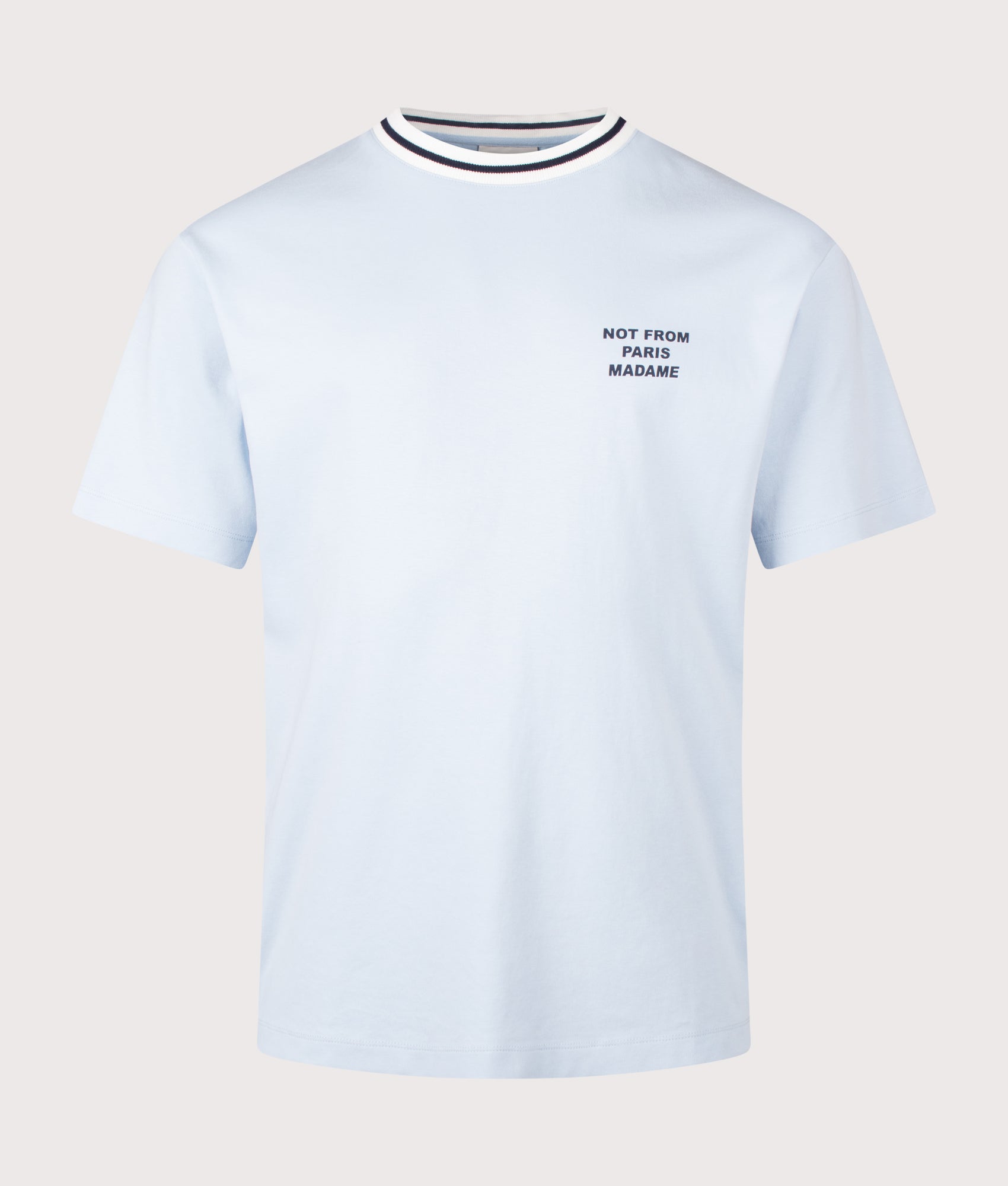 Slogan Sport T-Shirt in Light Blue by Drôle de Monsieur. Shot by EQVVS. Front shot.