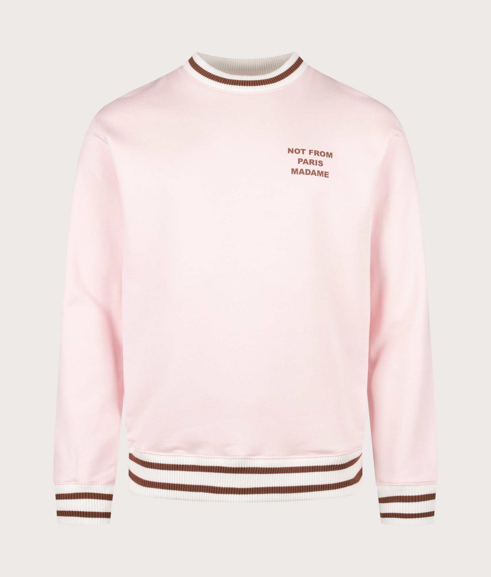 Slogan Sport Sweatshirt in Light Pink by Drôle de Monsieur. Shot by EQVVS. Front shot.