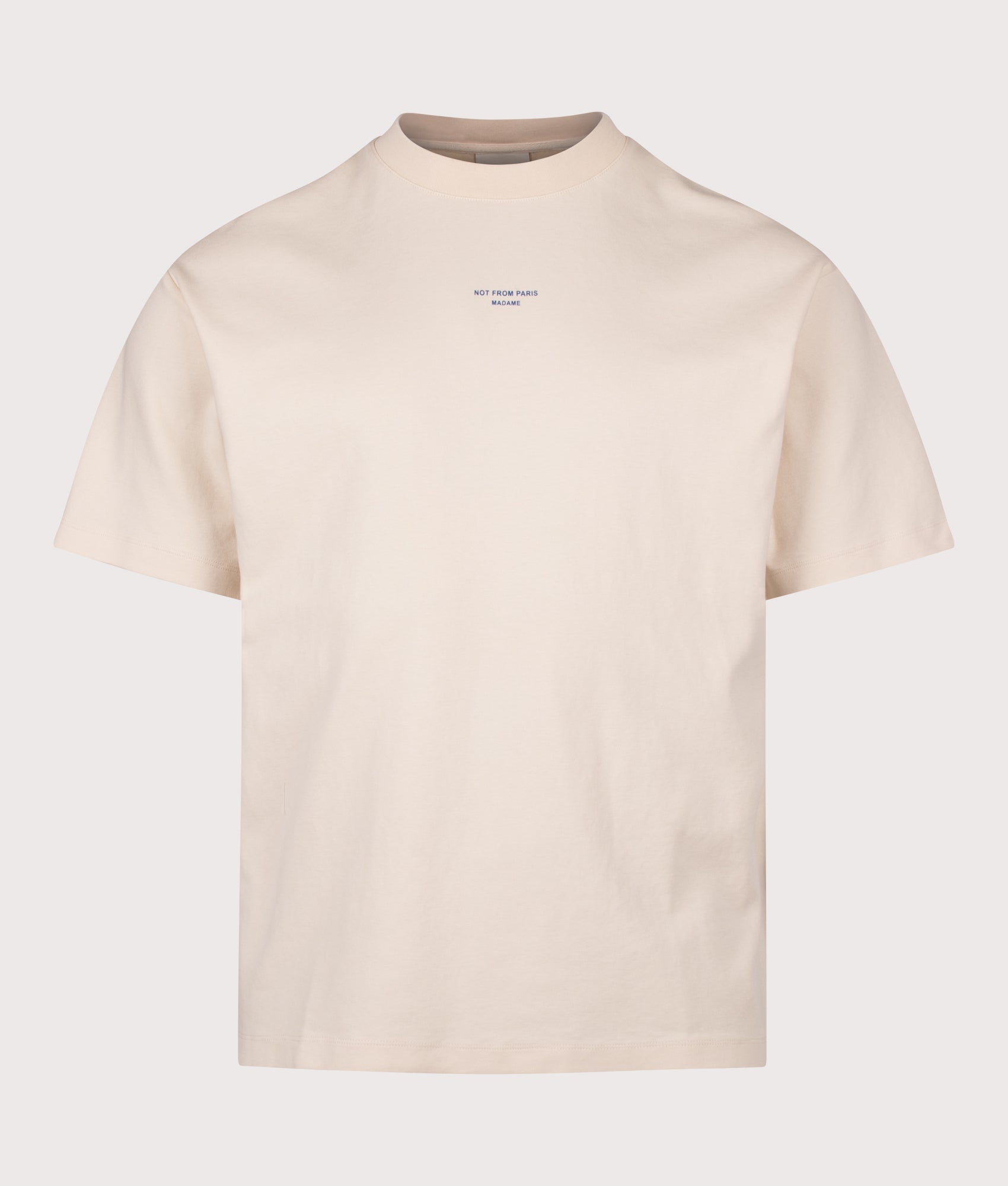 Drôle de Monsieur Relaxed Fit Classic Slogan T-Shirt in Sand at EQVVS Menswear. Front shot.
