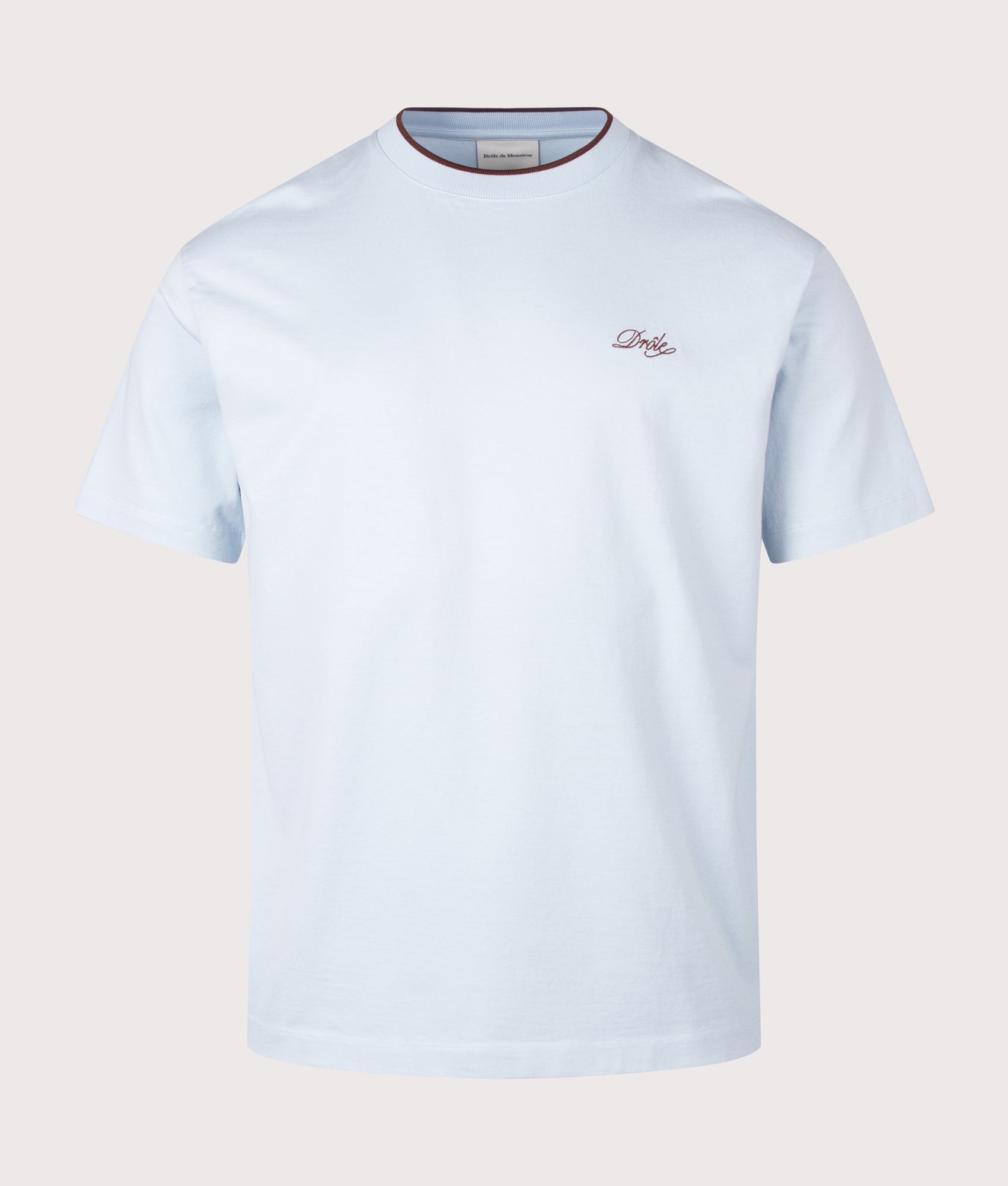 Drôle de Monsieur Drôle Belissima T-Shirt in Light Blue at EQVVS Menswear. Front shot.