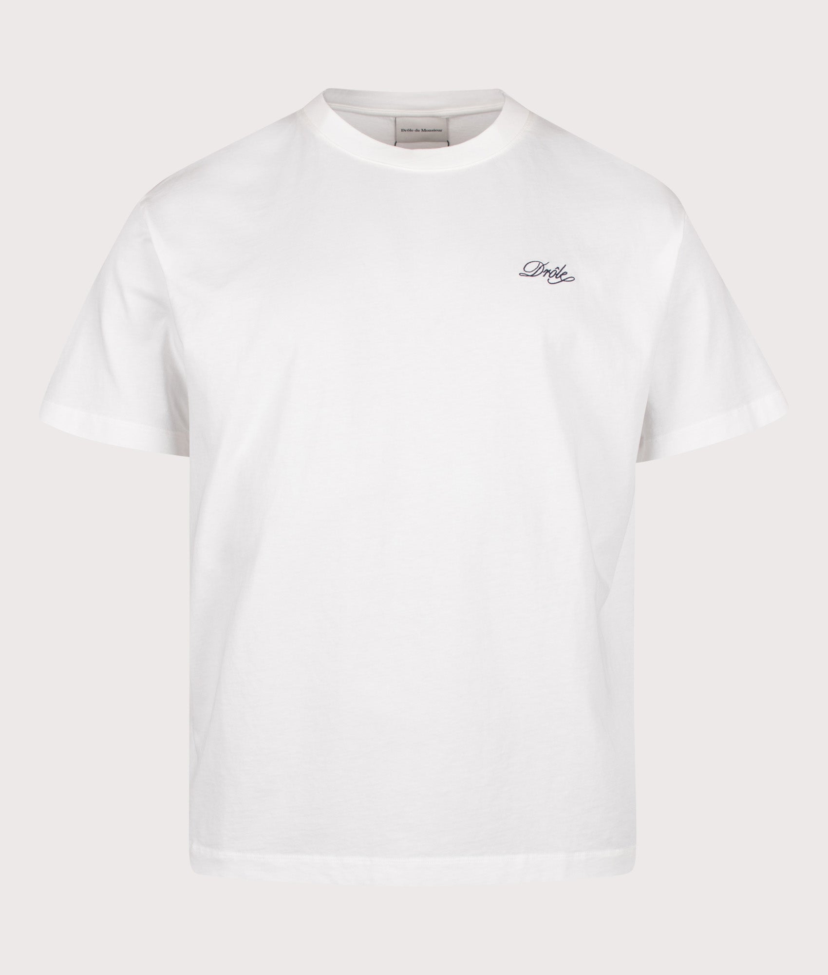 Drôle de Monsieur Relaxed Fit Drôle Belissima T-shirt in Off White at EQVVS Menswear. Front shot.