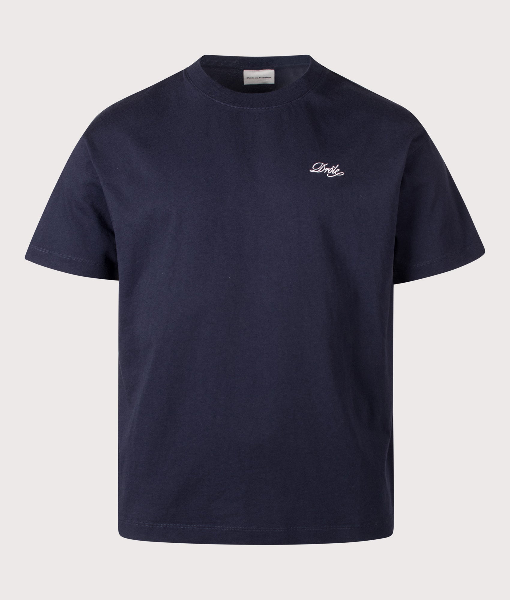 Drôle de Monsieur Relaxed Fit Drôle Belissima T-shirt in Navy at EQVVS Menswear. Front shot.